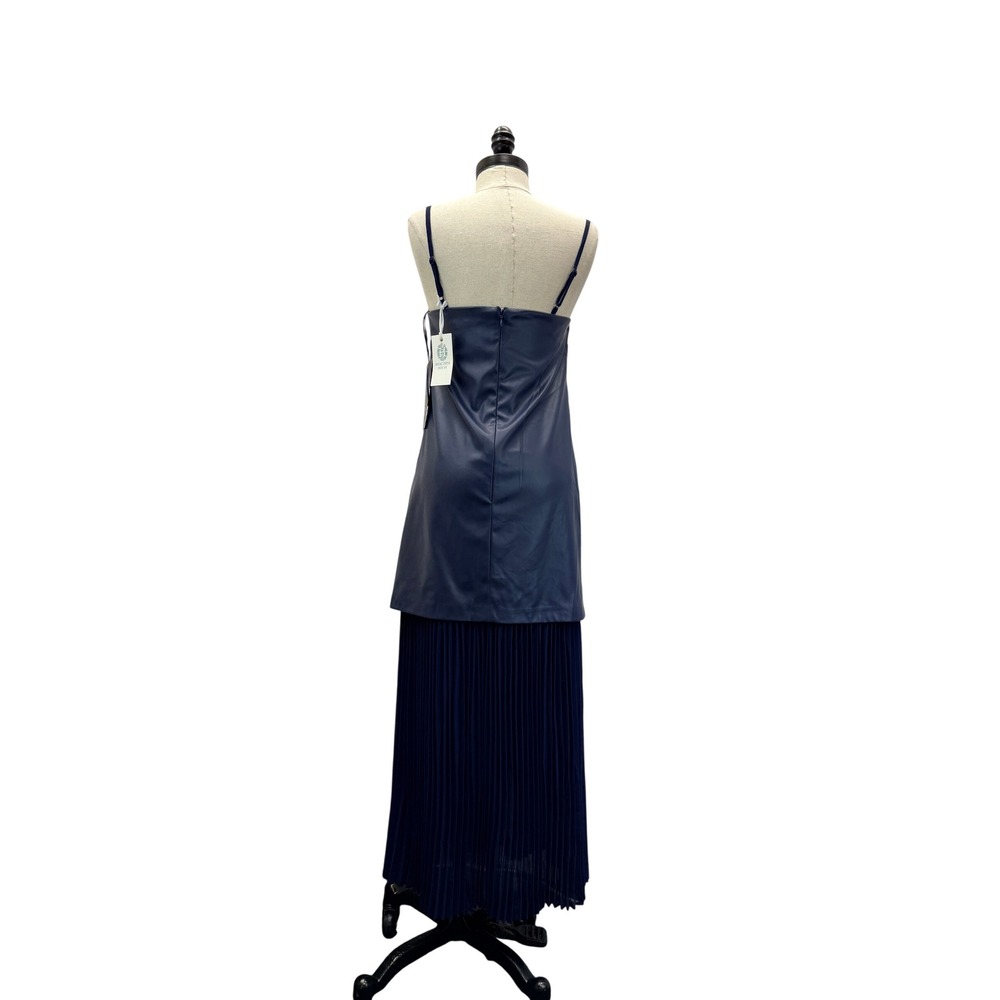 Hyacinth House Midi Dress Women's Size XS Navy New Vegan Leather Pleated - Picture 5 of 6